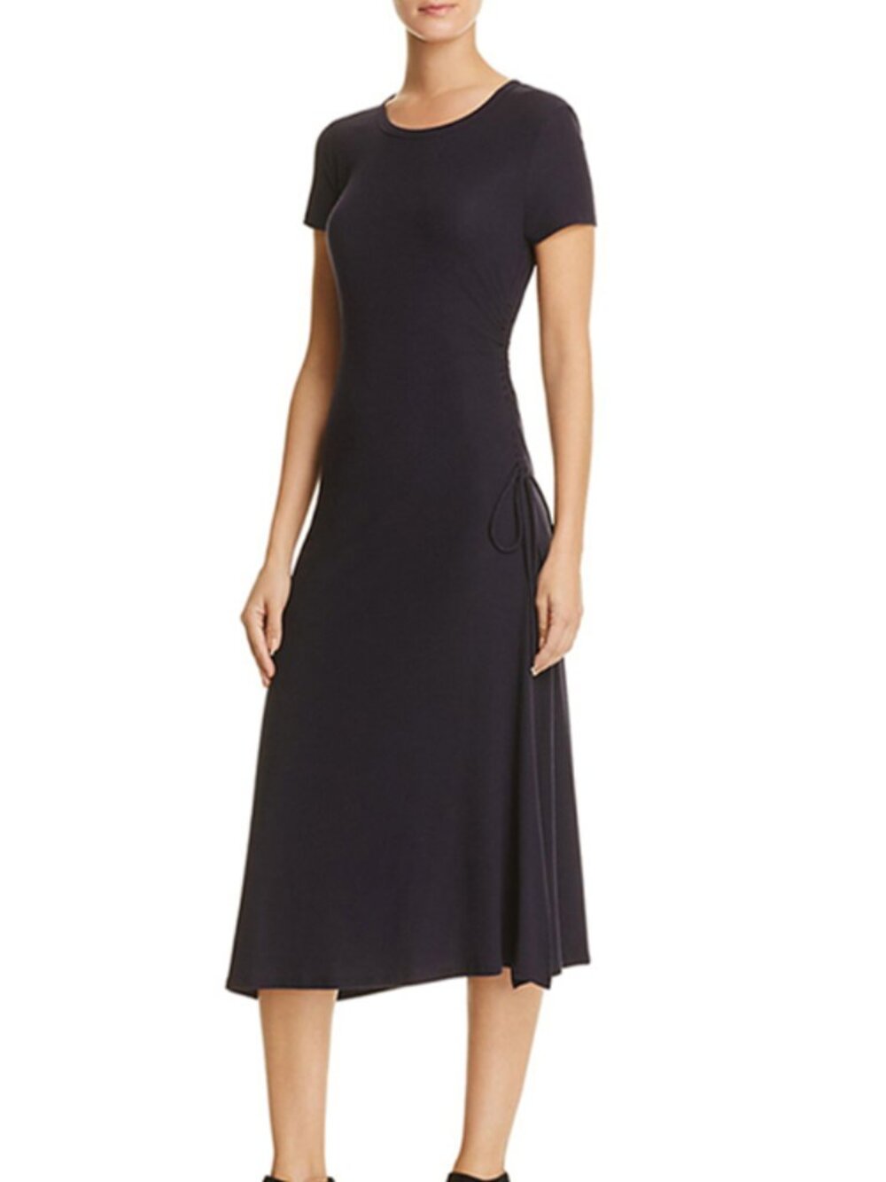 NWT $255 Theory Jilaena Black Jersey Side Shirring Midi Dress